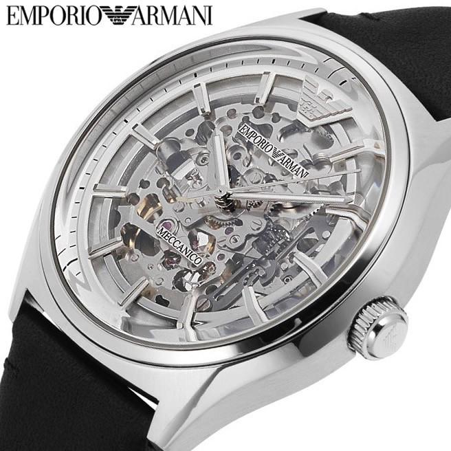 Emporio Armani Meccanico White Skeleton Dial Black Leather Strap Watch For Men - AR60003 - Image 2